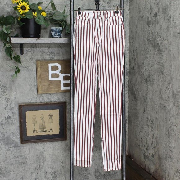 NWT WeWoreWhat Women's Stiletto Stripe High Waist Skinny Jeans 25 Ivory Rocker - Picture 2 of 7